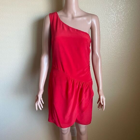 MM Couture One Shoulder Silk Mini Dress Red Medium - Picture 1 of 6
